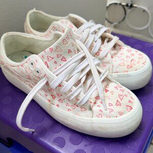 Joie Heart Print Canvas Sneakers White/Pink Lace Up Shoes Size 8